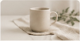 Warm neutral cup and textile